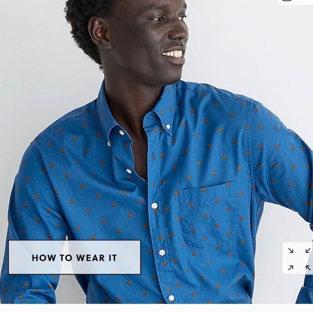 J. Crew Men's Slim Fit Floral Button-Up Shirt Blue Size S